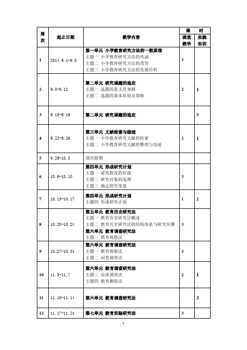 《小学教育研究方法》教学日历