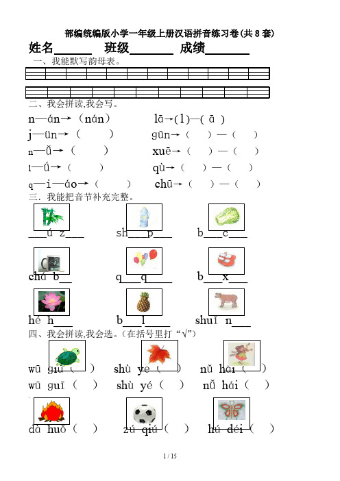 部编统编版小学一年级上册汉语拼音练习卷(共8套)