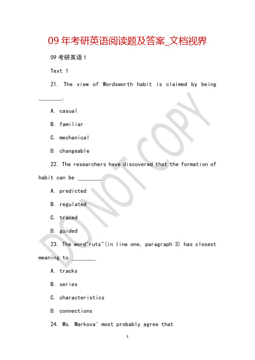 09年考研英语阅读题及答案_文档视界