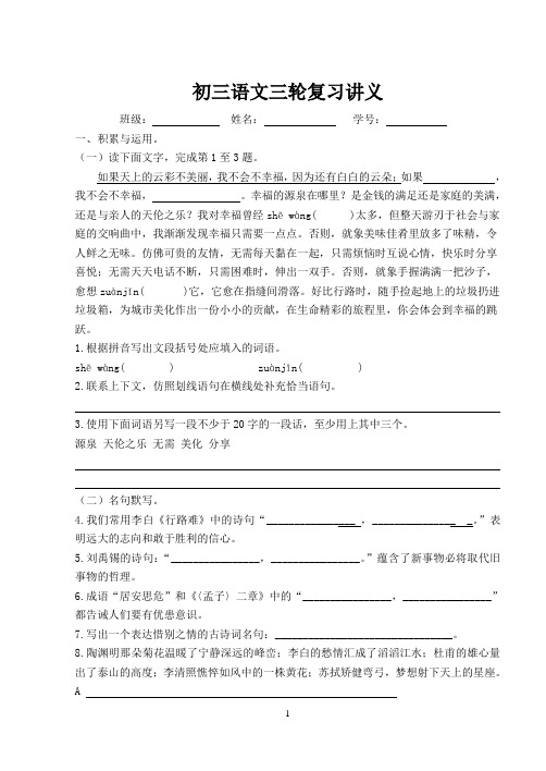 初三语文复习综合讲义