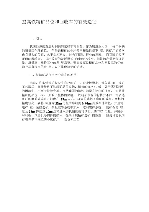 提高铁精矿品位和回收率的有效途径-文档资料