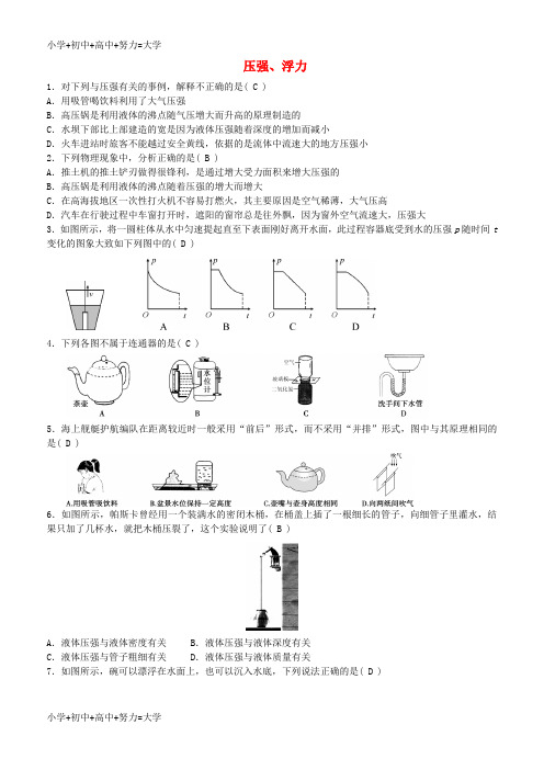 配套K122018年中考物理 压强、浮力专题综合练习题