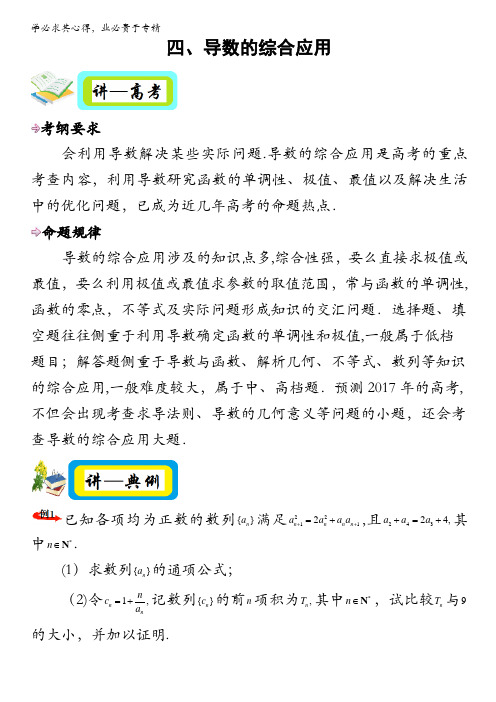 2017年高考通关讲练高考数学(理科)-课标通用-第3辑：四、导数的综合应用 含解析