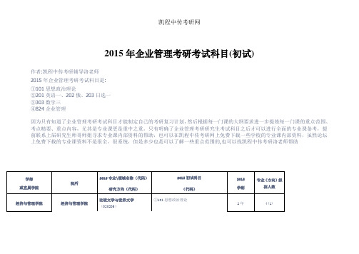 2015年中传企业管理考研考试科目(初试)