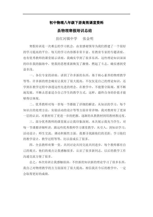 初中物理八年级下册高效课堂资料明寒假培训心得总结