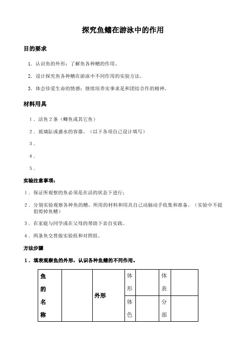 探究鱼鳍在游泳中的作用