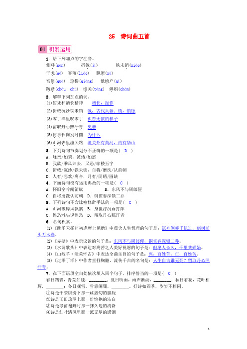 八年级语文下册 第五单元 25 诗词曲五首练习 (新版)新人教版