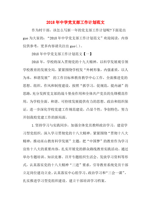 2018年中学党支部工作计划范文