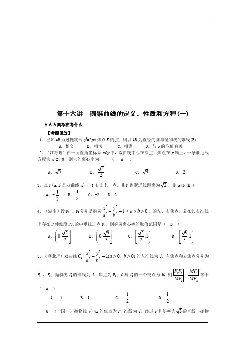 圆锥曲线的定义、性质、方程