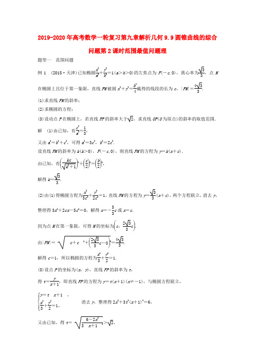 2019-2020年高考数学一轮复习第九章解析几何9.9圆锥曲线的综合问题第2课时范围最值问题理
