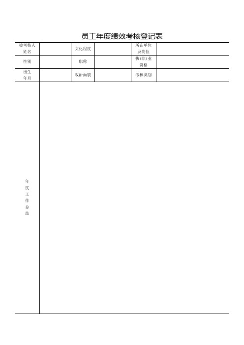 员工年度绩效考核登记表