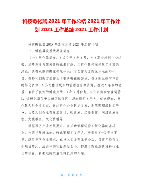 科技孵化器2021年工作总结2021年工作计划2021工作总结2021工作计划