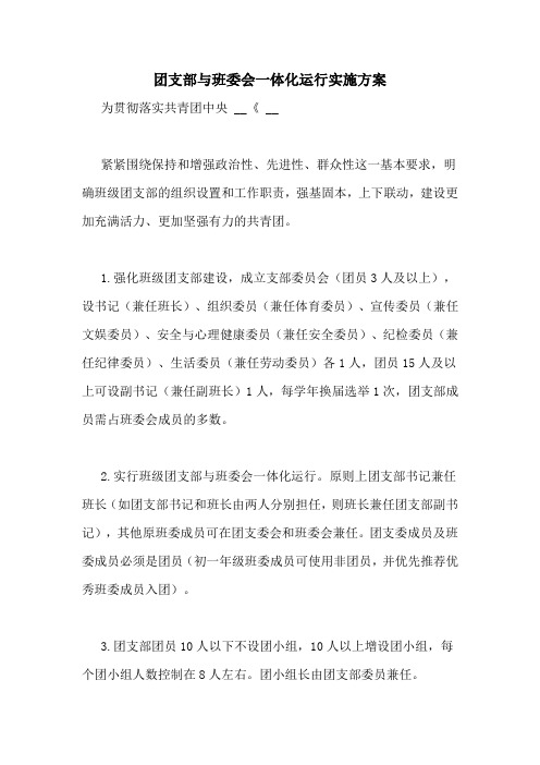 团支部与班委会一体化运行实施方案