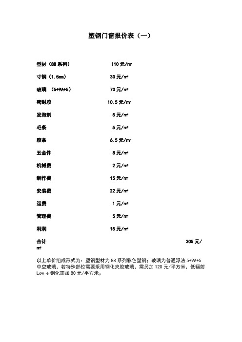 塑钢门窗报价表