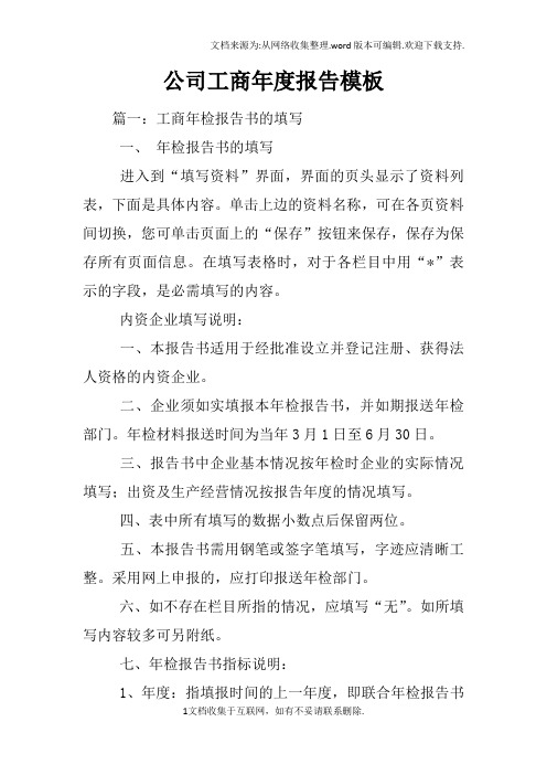 公司工商年度报告模板