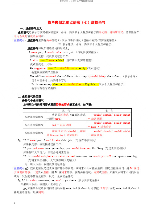 2015年高考英语临考磨剑之重点语法虚拟语气