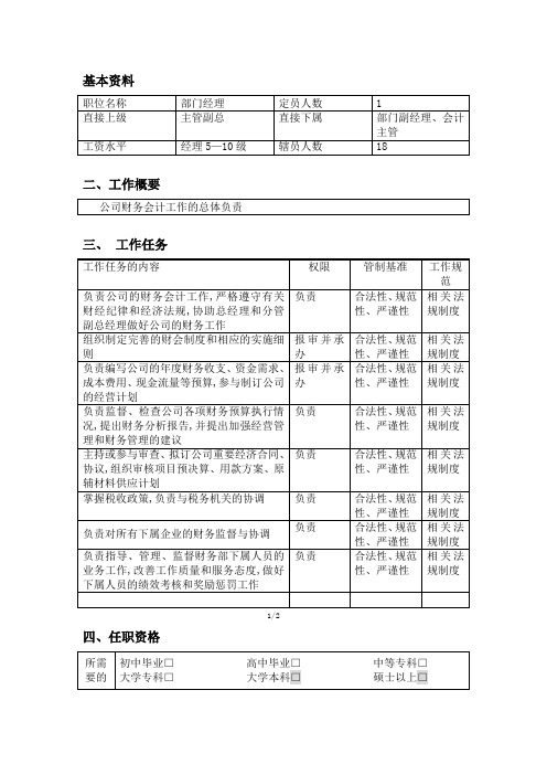 部门经理职位说明书