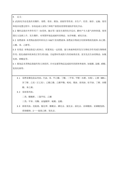 危险品的定义及列表