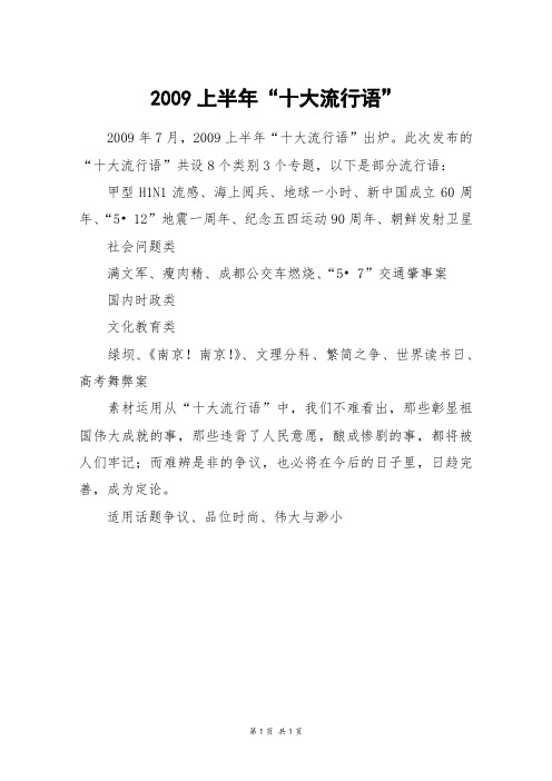 2009上半年“十大流行语”_三年级作文