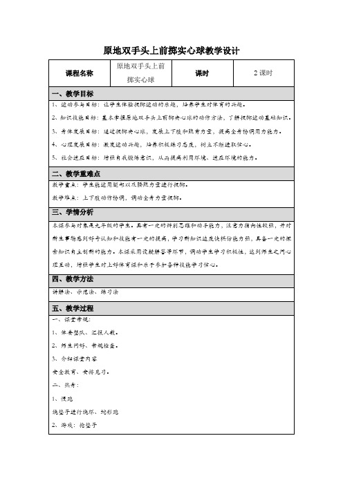 原地双手头上前掷实心球教学设计