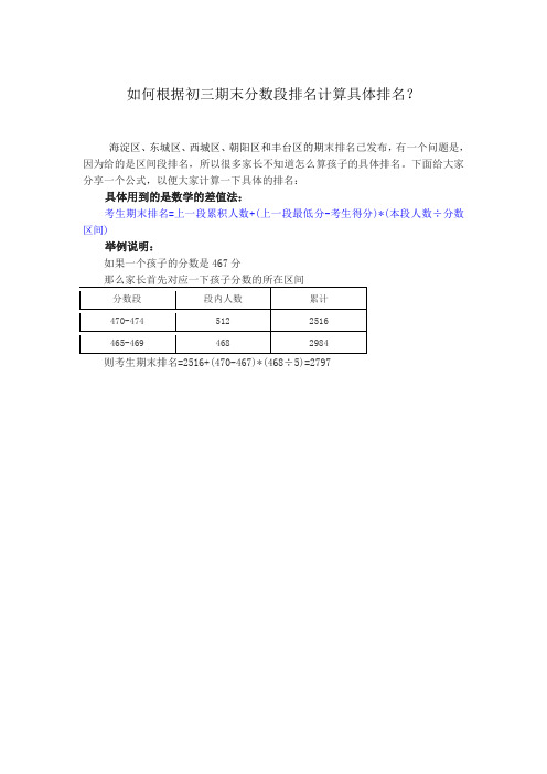 如何根据初三期末分数段排名计算具体排名
