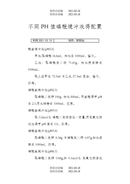 不同pH值磷酸缓冲液的配置之欧阳治创编