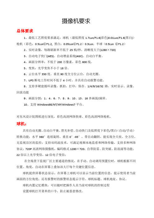 摄像机技术 要求