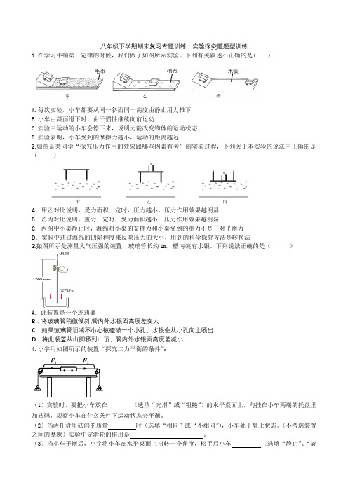 2020人教版八年级下学期期末复习专题训练：实验探究题