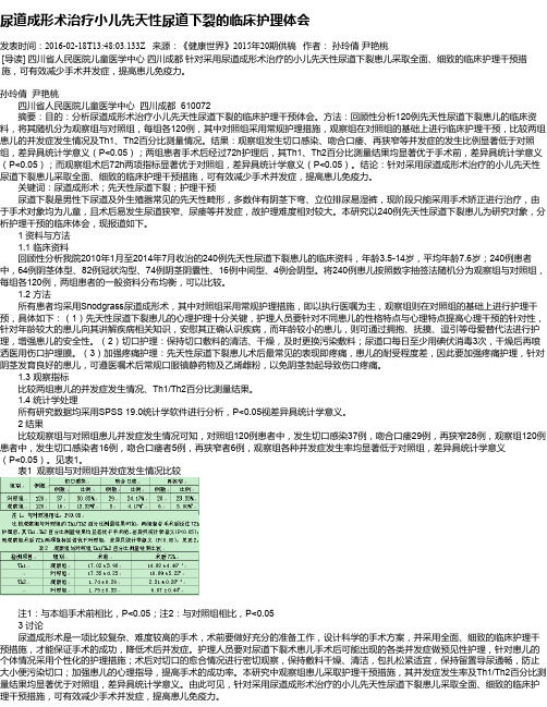 尿道成形术治疗小儿先天性尿道下裂的临床护理体会