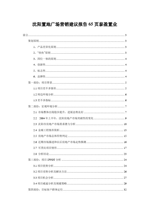 沈阳置地广场营销建议报告65页泰盈置业