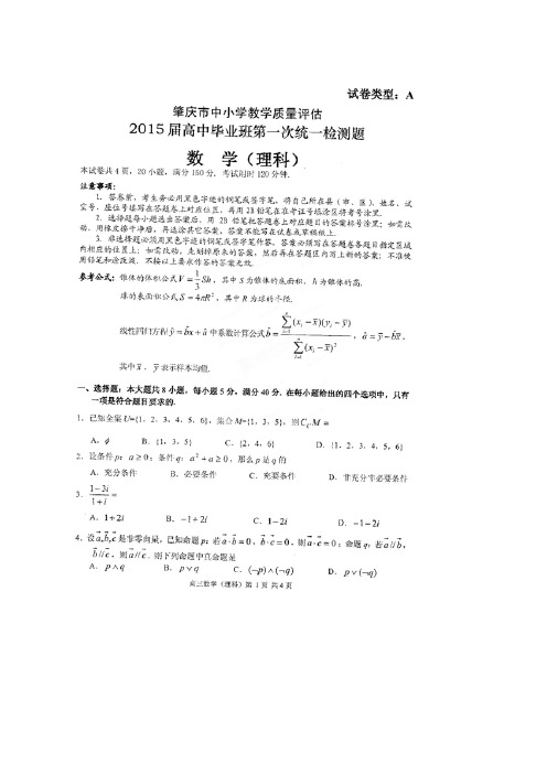 广东省肇庆市高中毕业班第一次统一检测——数学(理)数学(理)