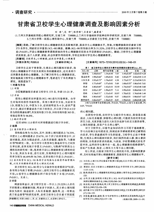 甘肃省卫校学生心理健康调查及影响因素分析
