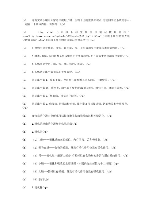 七年级下册生物重点笔记梳理