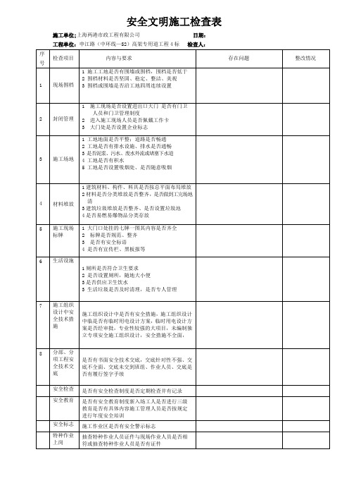 文明施工安全检查表