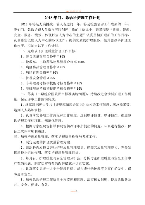 2018年急诊科护理工作计划