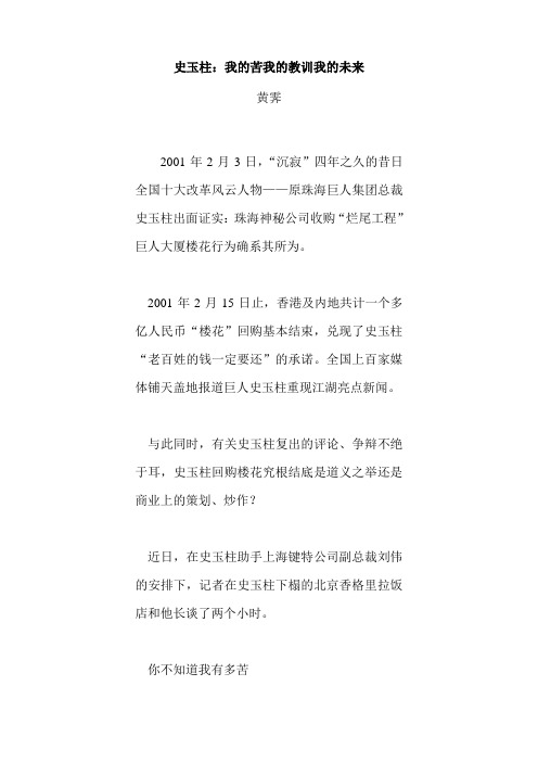 史玉柱：我的苦我的教训我的未来
