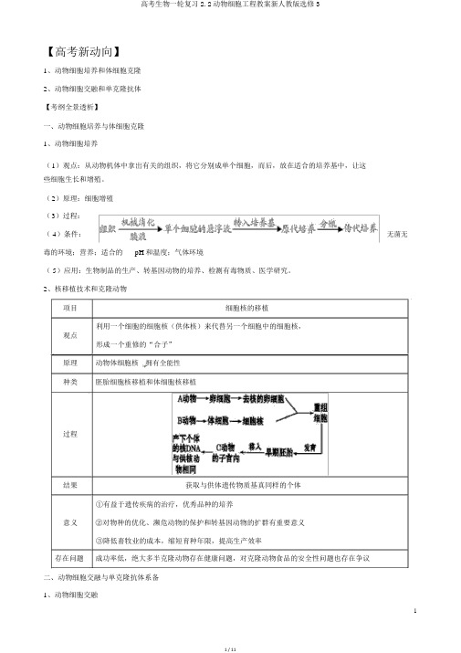 高考生物一轮复习2.2动物细胞工程学案新人教版选修3