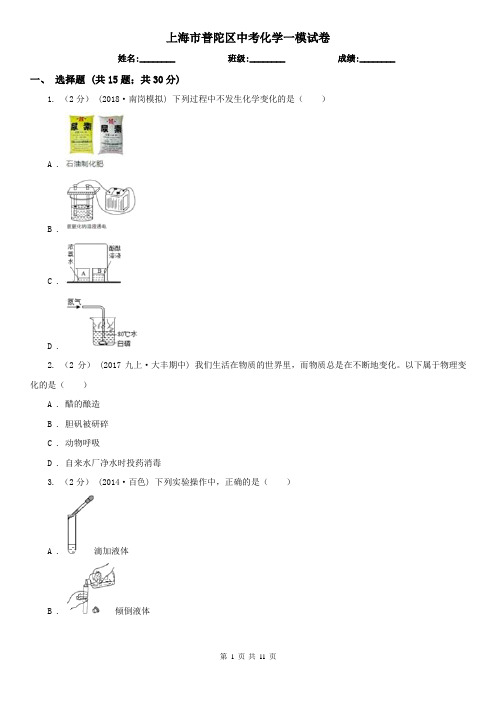 上海市普陀区中考化学一模试卷