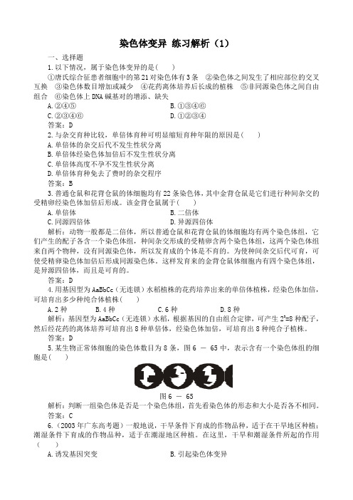 高中生物染色体变异 练习解析(1)新课标 人教版 必修2