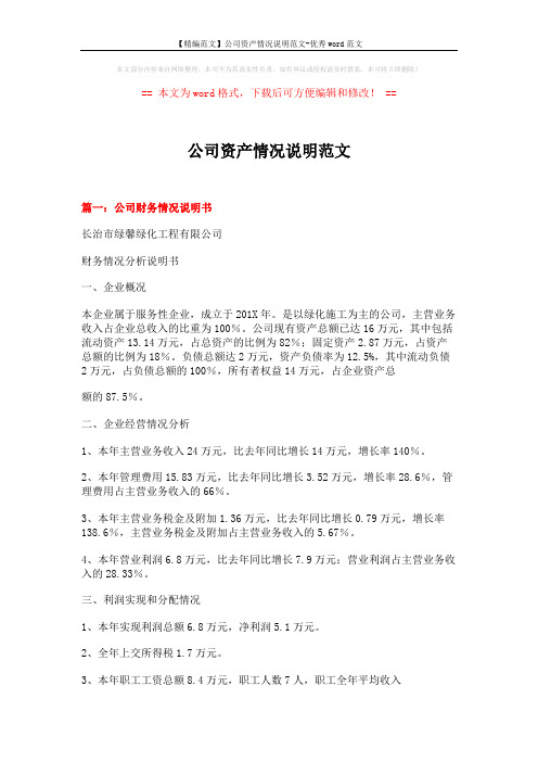 【精编范文】公司资产情况说明范文-优秀word范文 (3页)