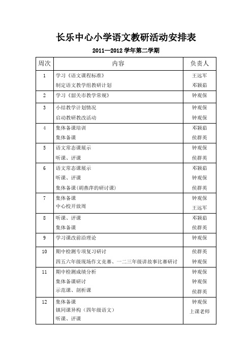 长乐中心小学语文教研活动安排表