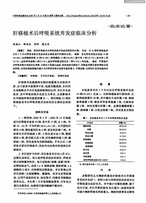 肝移植术后呼吸系统并发症临床分析