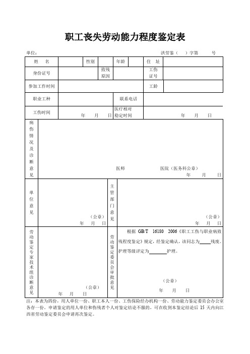 职工丧失劳动能力程度鉴定审批表