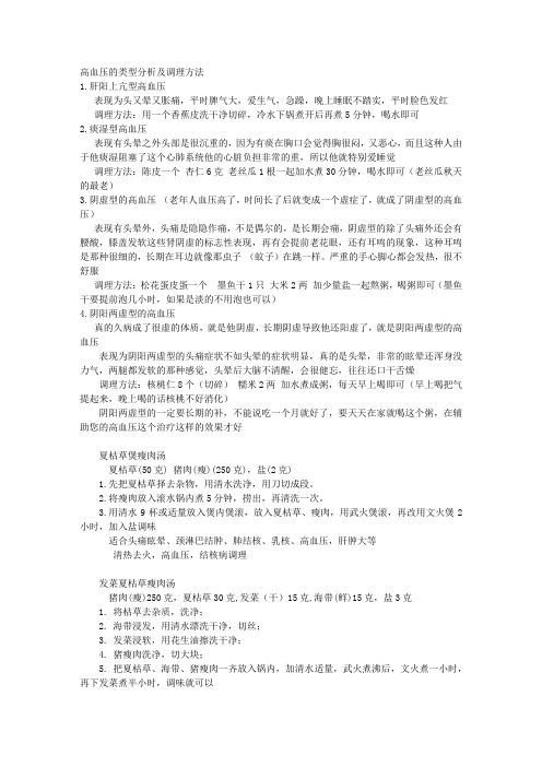 高血压的类型分析及调理方法(肝阳上亢型高血压 痰湿型高血压 阴虚型的高血压如何调理)