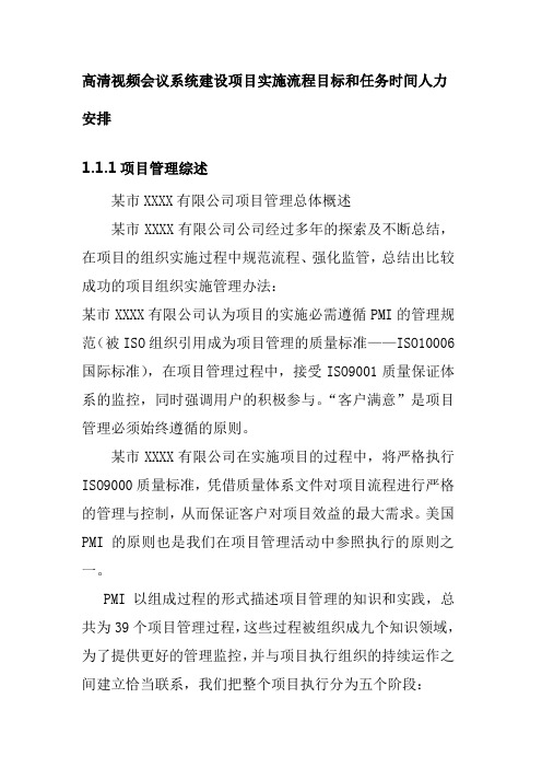 高清视频会议系统建设项目实施流程目标和任务时间人力安排
