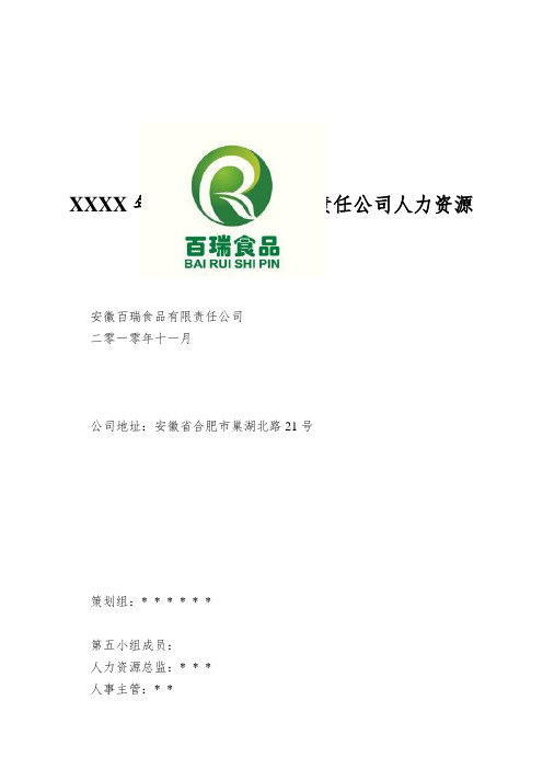 XXXX年安徽XX食品有限责任公司人力资源规划书