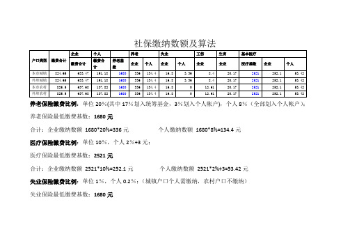 北京2011年社保缴纳数额及算法