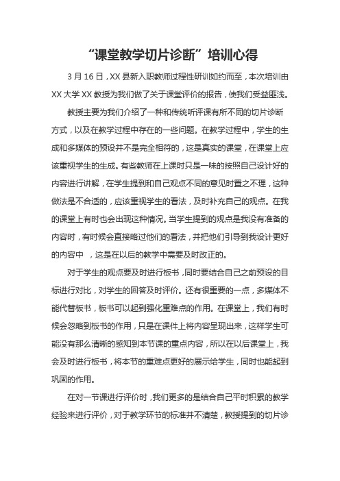 “课堂教学切片诊断”培训心得