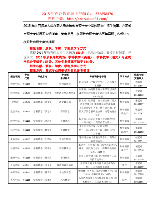 江西师范大学在职人员攻读教育硕士专业学位研究生招生简章、考试大纲指南考试真题 参考书目,内部讲义押题