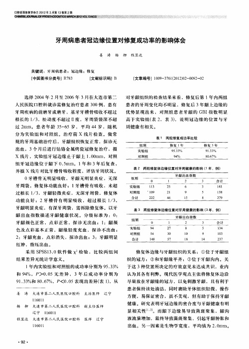 牙周病患者冠边缘位置对修复成功率的影响体会
